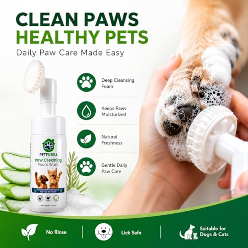 Image of Paw Cleaning Foam Brush for Dogs, Cats, Puppies | Ayurvedic Aloe Vera & Tea Tree Oil Formula | Lick-Safe Foot Scrubber | Gentle Paraben-Free Paw Care Tool | 150ml
