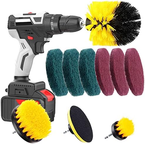 Drill Brushes for Cleaning Kit DINSONG 10 Pack Electric Drill Scrubbing Brush Attachment Set, 2"3"3.5"4" Power Scrubber Drill Brush Kit Fits Most Drills, Great for Pool Bathroom Toilet Car Floor