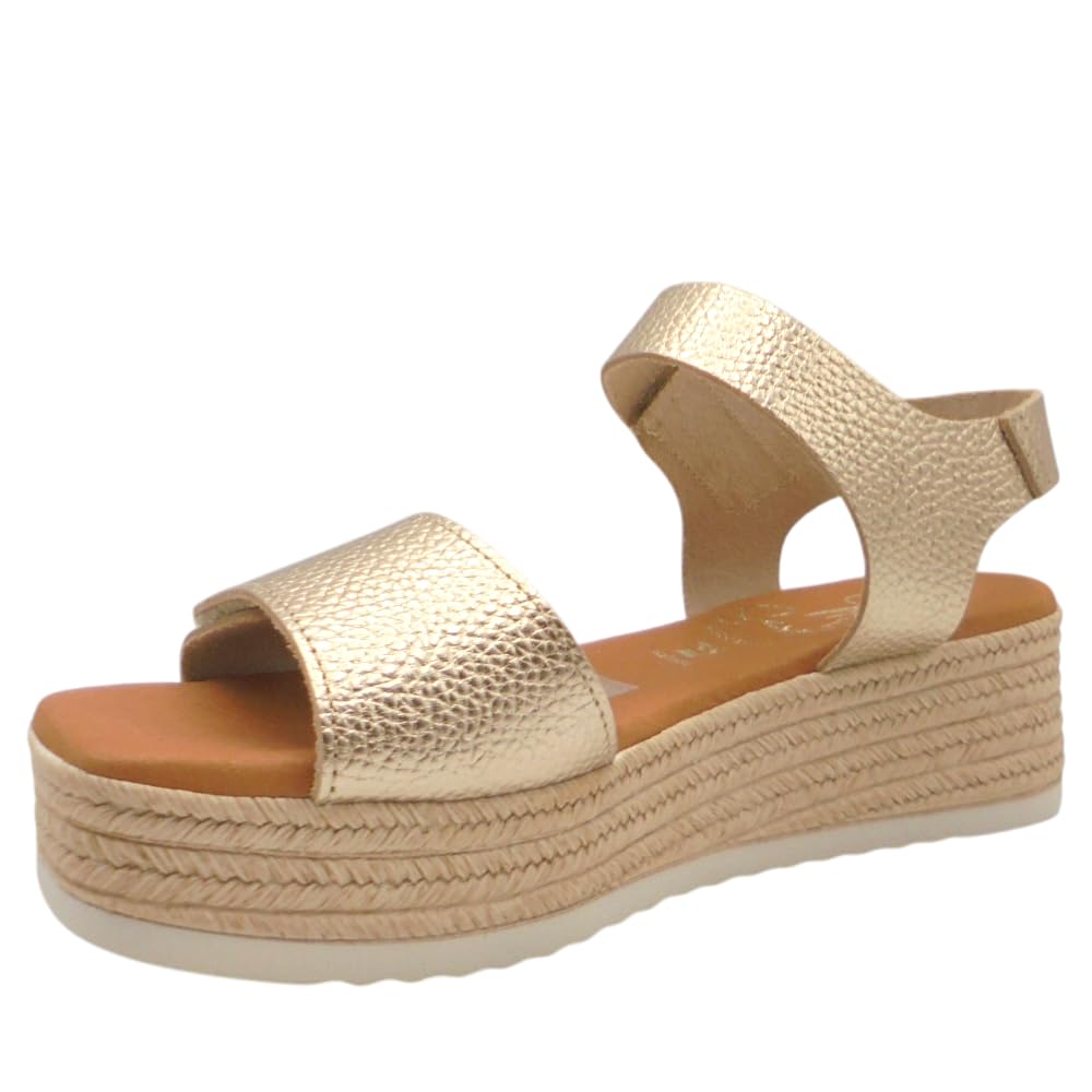 Oh! My Sandals - 5942 Sandalias de Mujer en Piel con Cuña de 5 cm y Plataforma de 3 cm, Tiras Adhesivas Delantera y Trasera, Cómodas y Elegantes, Fabricadas en España para: Mujer