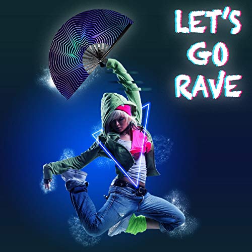 Omytea Rave Clack Hand Fan For Men/Women - Large Chinese Japanese Bamboo Folding Handheld Fan - For Edm, Music Festival, Club, Event, Party, Dance, Performance, Decoration, Gift (Illusion Trippy) #TOP2