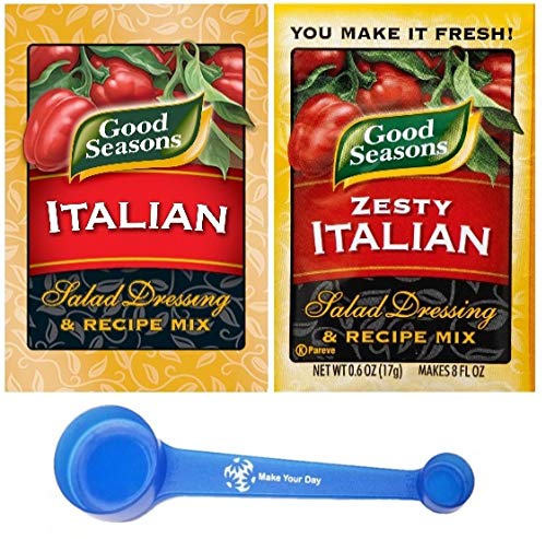 Good Seasons Salad Dressing & Recipe Mix, Italian and Zesty Italian, 0.6 Ounce Packets (12 Packets Total) - with Make Your Day 4-in-1 Measuring Spoon