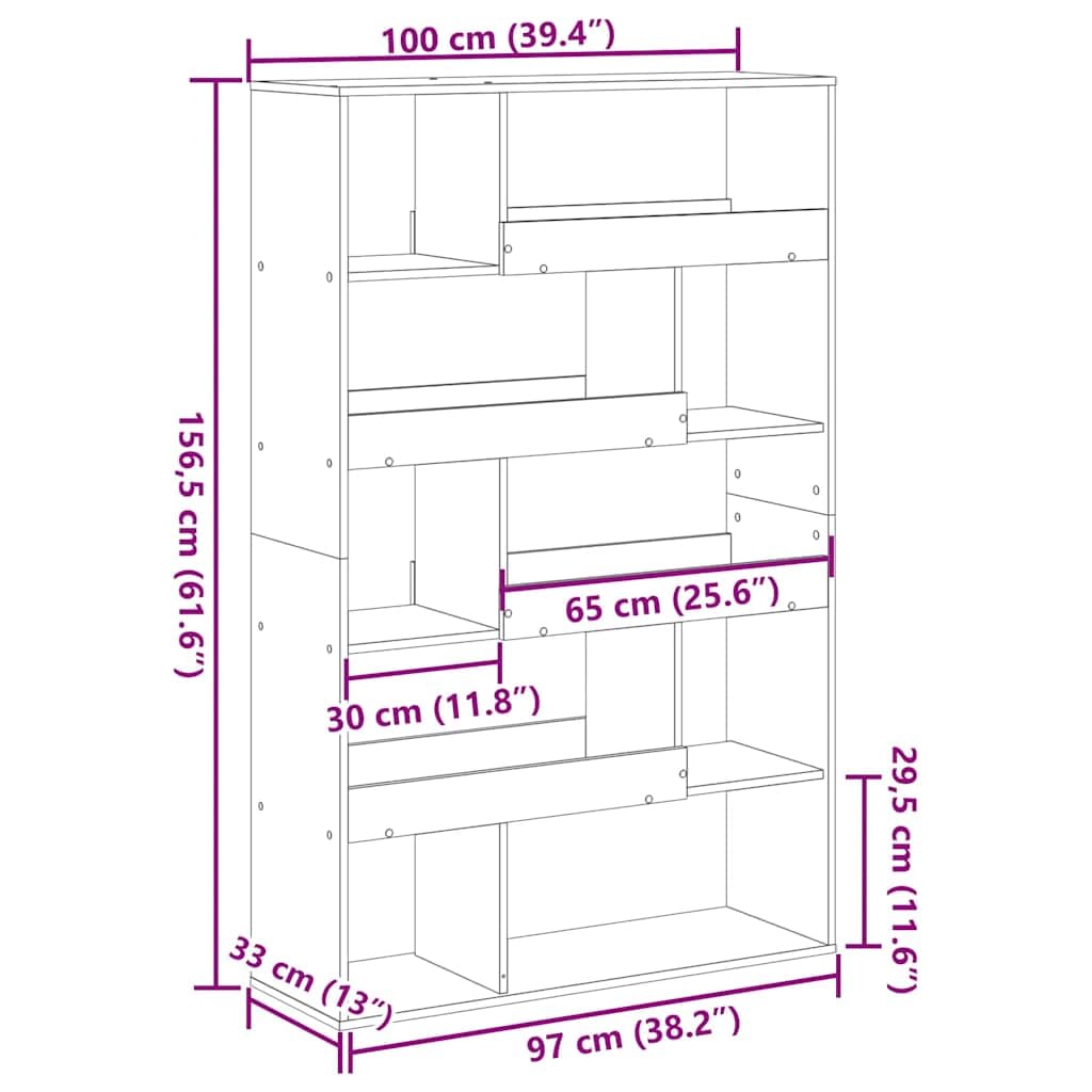Divisorio nero, 10 scomparti, 100 x 33 x 156,5 cm, in legno