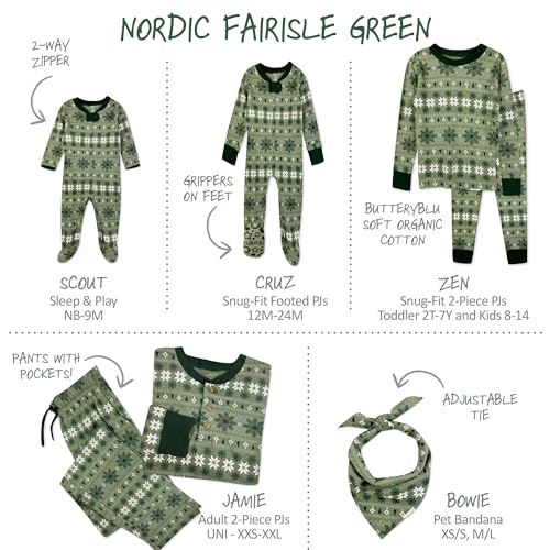 Image of Butterblu Family Jammies Matching Holiday Christmas Pajama Sets | GOTS Certified Organic Cotton for Baby, Toddler, Kids, Adults, and Pets, with Pockets, Perfect for Family Photos