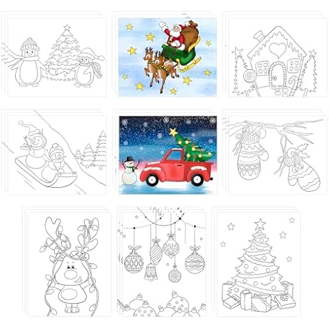 COCHIE 36PCS 8x10 Inches Christmas Coloring Pages for Kids, Bulk Color Your Own Xmas Paper Crafts Party Favors, Small Coloring Sheets Christmas Day Gifts Cover