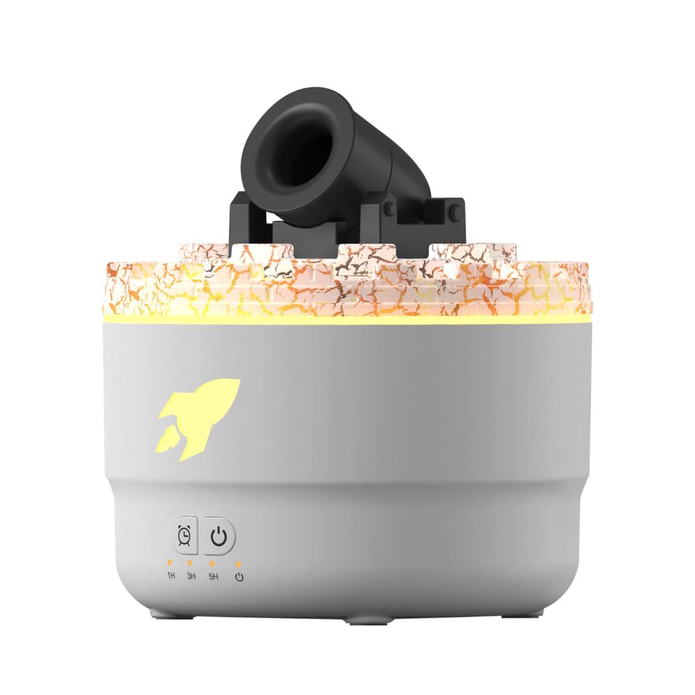 Umidificatore, Diffusore Cannone da Aromi con Nebbia di Vulcano Simulato, Umidificatori Ambiente Cannone Silenzioso con 7 Luci Colorate per Casa Ufficio Viaggio