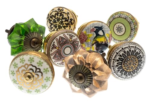 Vintage-Chic Set de 8 boutons pour meubles, poignées de meuble vintage en céramique porcelaine (MG-212-A)