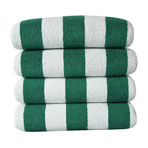 Candy Cottons 100% Cotton Cabana Stripe Beach Towel, Set Of 4 Bath Towel, Oversize Towel 30" X60” Quick Dry Towel For Bath, Travel, Swim, Pool, Hotel, Parties, Guests, Perfect For Daily Use, Green #TOP25