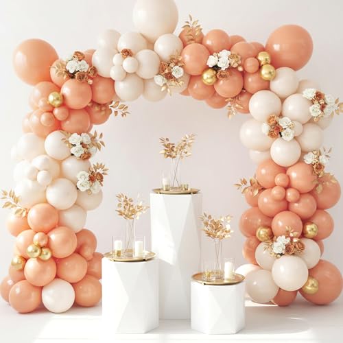Image of RUBFAC Peach Balloons 129pcs Different Sizes Pack of 18 12 10 5 Inch, Latex Light Orange Blush Pink Balloon Garland Arch Kit for Wedding Bridal Shower Engagements Anniversary Baby Shower Birthday