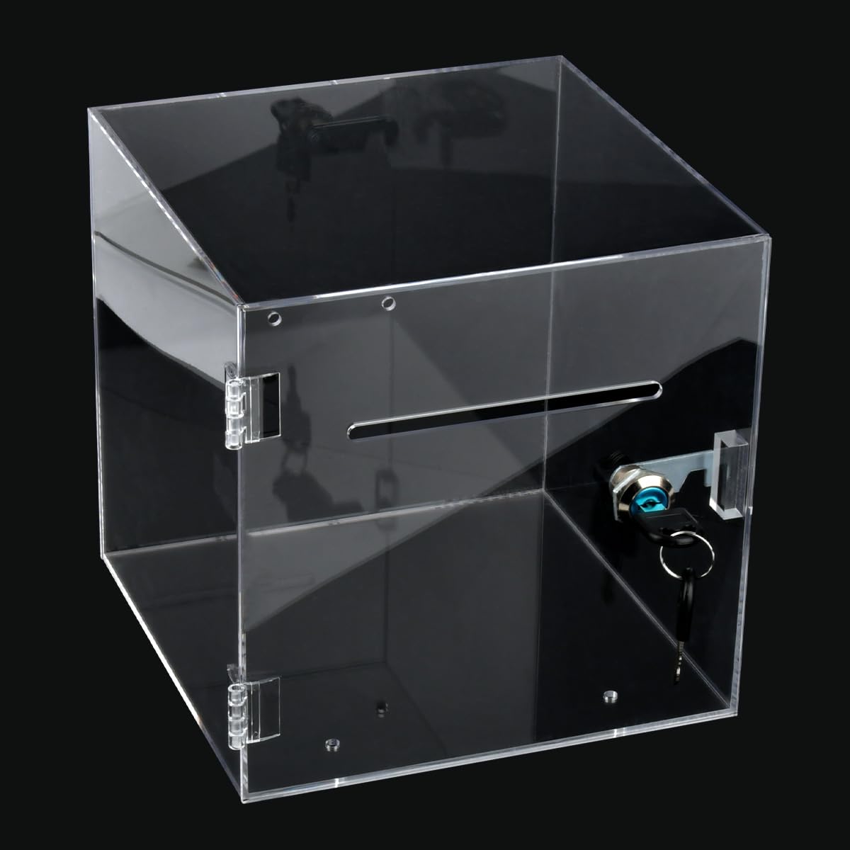 Boîte de Dons en Acrylique avec Serrure 200×200×200mm, Boîte à Dons Verrouillable, Boîtes Transparente pour Les Dons con 2 Clés, Urne Transparente Urne Vote pour Les Votes, Jeux, Concours