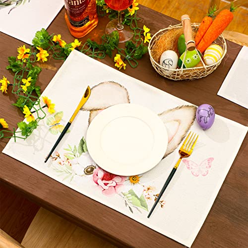 Happy Easter Placemats Set Of 4, 12 X 18'' Easter Bunny Egg Heat Resistant Table Mats He Is Risen Floral Anti Slip Easter Place Mats Spring Washable Table Place Mats For Kitchen Dining Home Decoration #TOP4