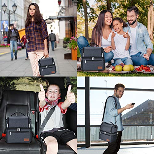 Lunch Box, STNTUS Lunch Bag, Insualted Lunch Box for Men Women, Leakproof Cooler Bag with Ice Pack, Adult Lunchbox for Meal Prep, Large Lunch Tote with Dual Compartment, Outdoor Lunch Cooler (Black)