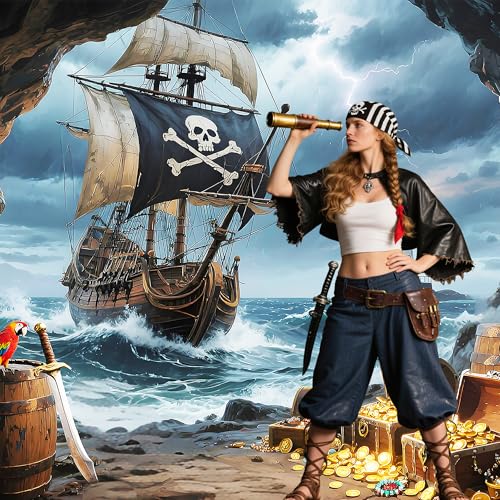 Fondo fotográfico barco pirata 7x5 pies con cinta miniatura 5