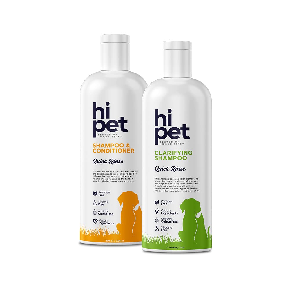 Hi Pet Cleansing Set with Shampoo and Conditioner and Clarifying Pet Shampoo, Deeply Clean for Shinier Fur