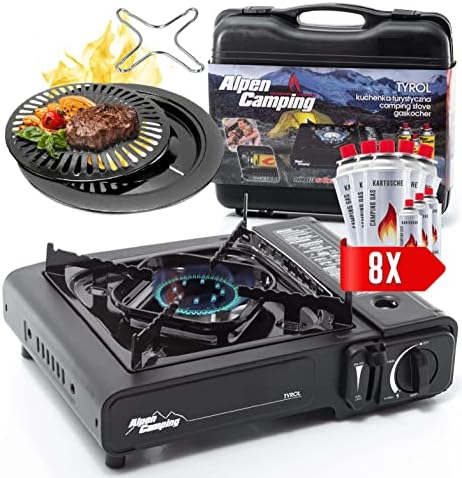 2-in-1 Camping Gasgrill Set - 2-flammig Mit Grillplatte, 2500W, Piezozündung, Für Butan/Gas