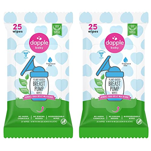 Image of Dapple Baby Breast Pump Cleaner Wipes, Fragrance Free, 25 Count (Pack of 2) - Travel Breast Pump Cleaning Wipes Made in The USA