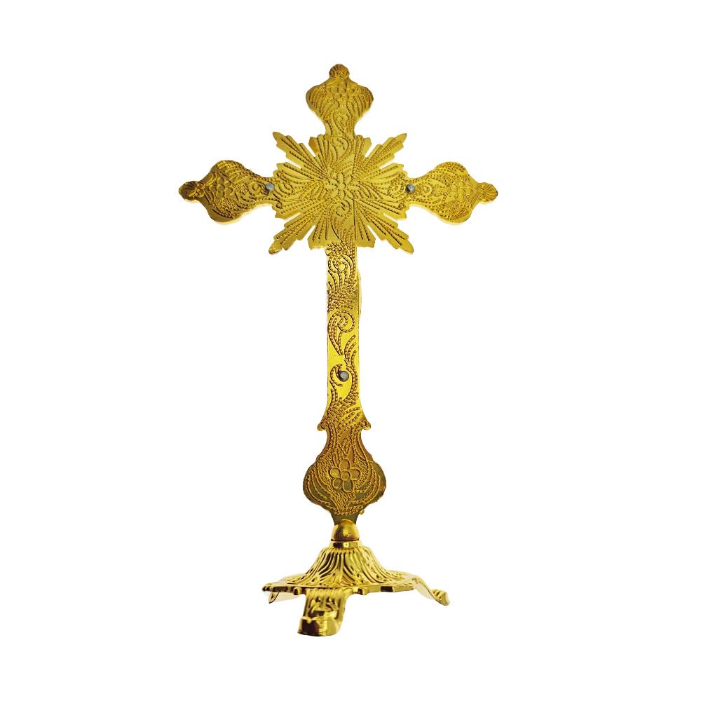 Crocifisso in piedi con base, 25,4 cm, da tavolo, in metallo, crocifisso cattolico con Gesù, crocifisso in oro antico, per la casa, decorazione della cappella, regali religiosi