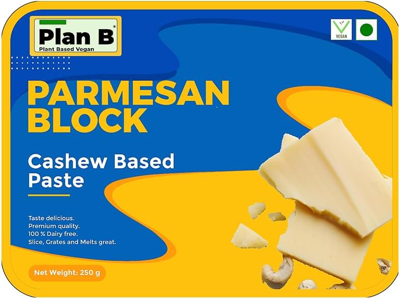 Plan B Vegan Parmesan Cheese Block, 250g (Plant Based Hard Parmesan Cheese | Make PASTAS, Salads and Sprinkle ON Everything | Dairy Free & Lactose Free Cheese)
