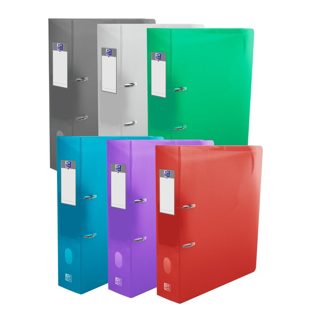 Oxford XL A4 Lever Arch Files, Translucent Filing Set, Holds up to 550 Sheets, Assorted Colours, Pack of 6 Folders
