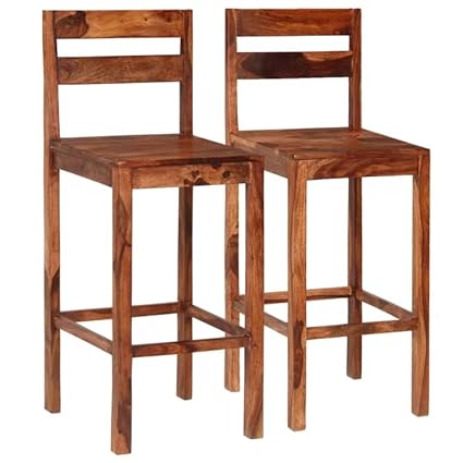 WoodMarwar Solid Sheesham Wood Bar Chairs for Home |Solid Long Wooden Chair | High Bar Chair Set of 2 | Brown Finish