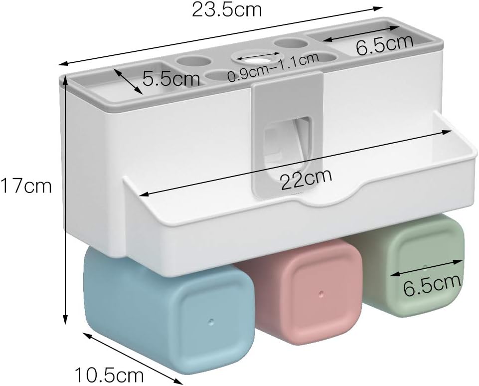 GANCHUN Toothbrush Holder, Multifunctional Wall Mounted Automatic Toothpaste Dispenser Dustproof Cover Toothbrush Holder with 4 Toothbrush Slots 3 Cups