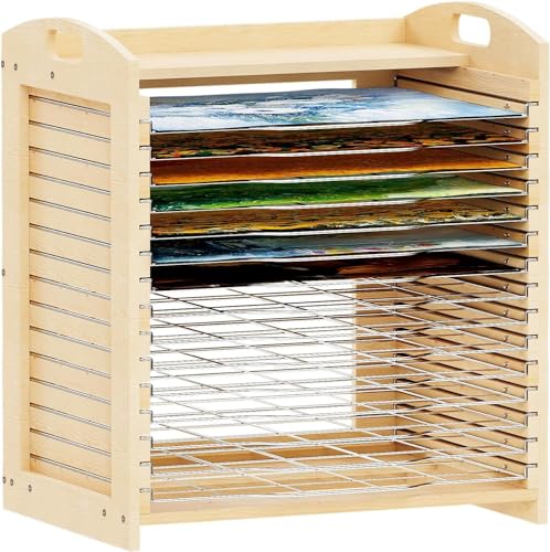 wanghaiyanBD Estante de secado artístico de madera para escritorio y pared con 15 estantes de metal para pintura en lienzo y manualidades