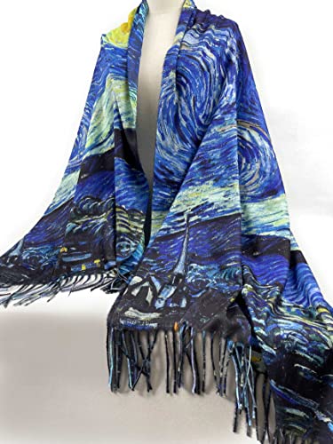 VENVSBEE Reversible Soft Cashmere Feel Scarf Large Shawl Wrap Double-side Art Print Warm Pashmina Klimt Van Gogh Gifts3