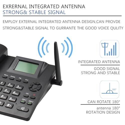 Sunydog Bezprzewodowy stacjonarny telefon stacjonarny uchwyt na telefon GSM 850/900/1800/1900 MHZ Podwójna karta SIM, bezprzewodowy telefon 2G z anteną radiobudzik funkcja nagrywania SMS 6 języków