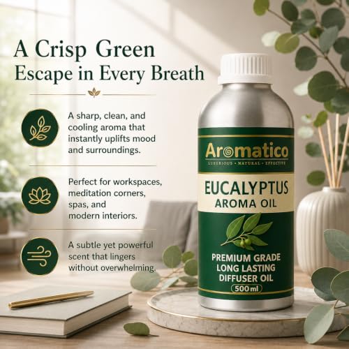 Image of AROMATICO Eucalyptus Diffuser Oil with Strong, Long-Lasting Aroma for Homes, Offices & Showrooms. Aromatherapy, Diffusers, Air Purifiers, Vaporizers - 500ML