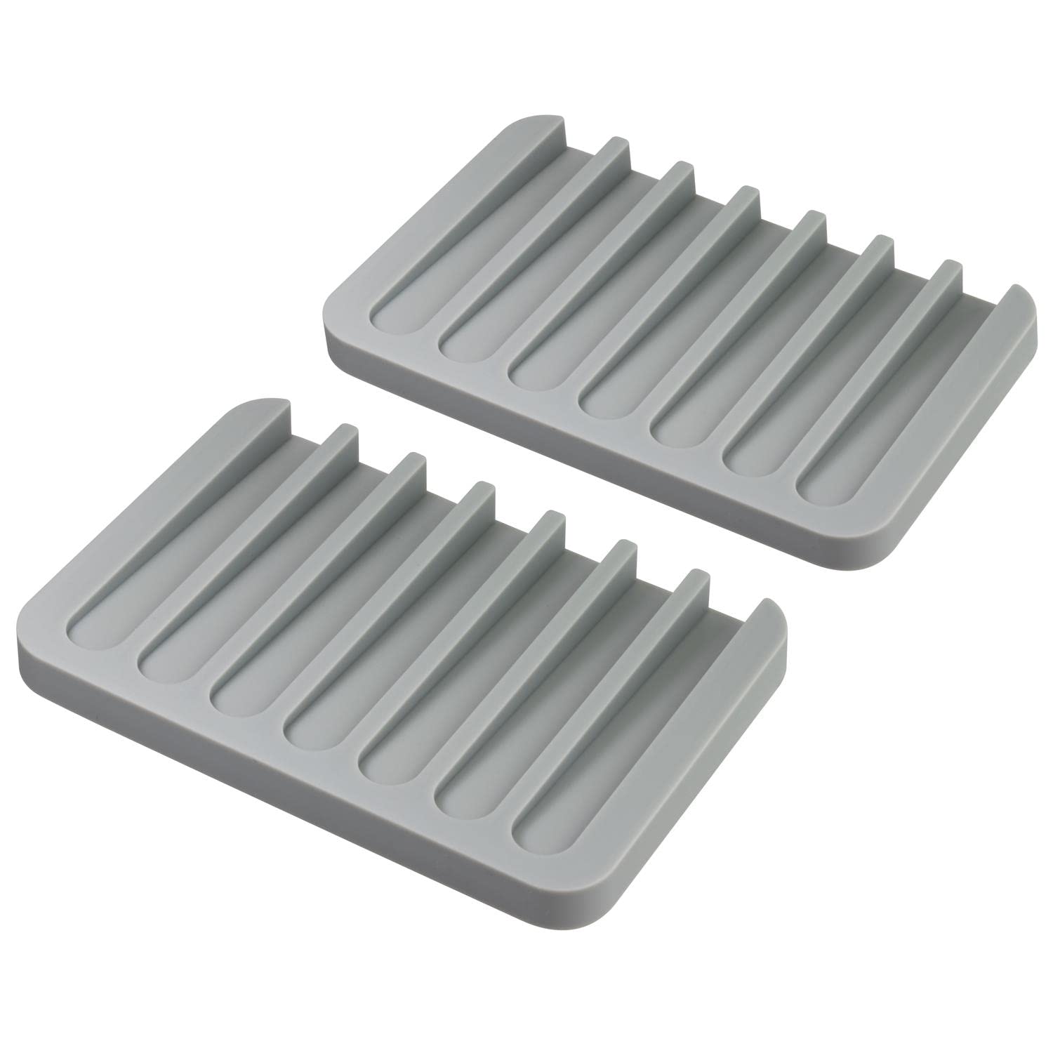 2x Grey Silicone Soap Saver Dish Drain Holder Mat Tray Drainage Bathroom Kitchen