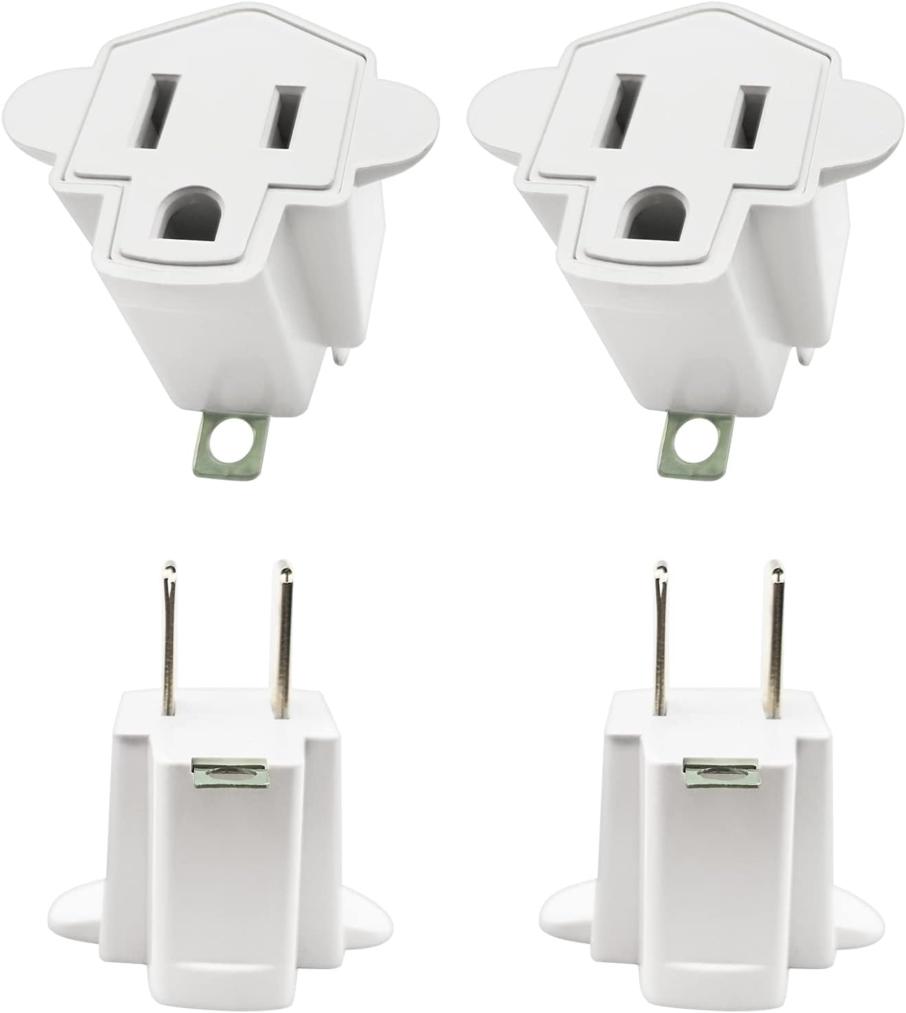 3 Prong to 2 Prong Outlet Adapter,YOELVN 3 Prong Adapter Grounding Converter, Heavy Duty Portable Light Socket to Plug Adapter Wall Adapter for 3 Plug in,Ivory White,4 Pack 3 to 2 Outlet Adapter