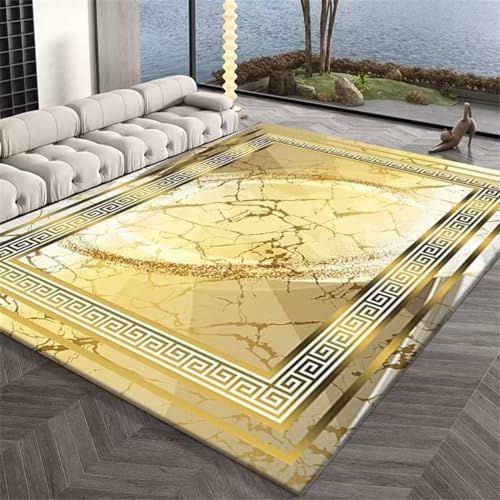 Tapis de salon rectangle jaune design abstrait pour chambre à coucher - 2