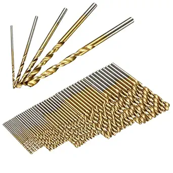 Sunkizzrs 50Pcs HSS (1/1.5/2/2.5/3mm) Titanium Coated Twist Drill Bit Set Standard Metal High Speed Steel Twist Drill Bits Straigth Shank (TYPE B), Straight