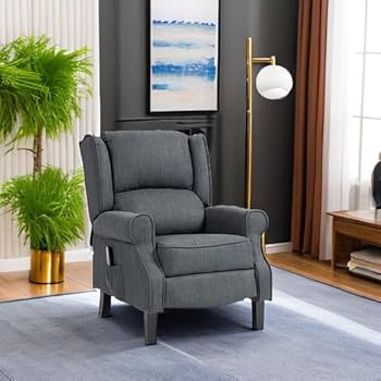 27" Wide Blue Linen Fabric Wingback Recliner Chair With Nailhead Trim And Footrest