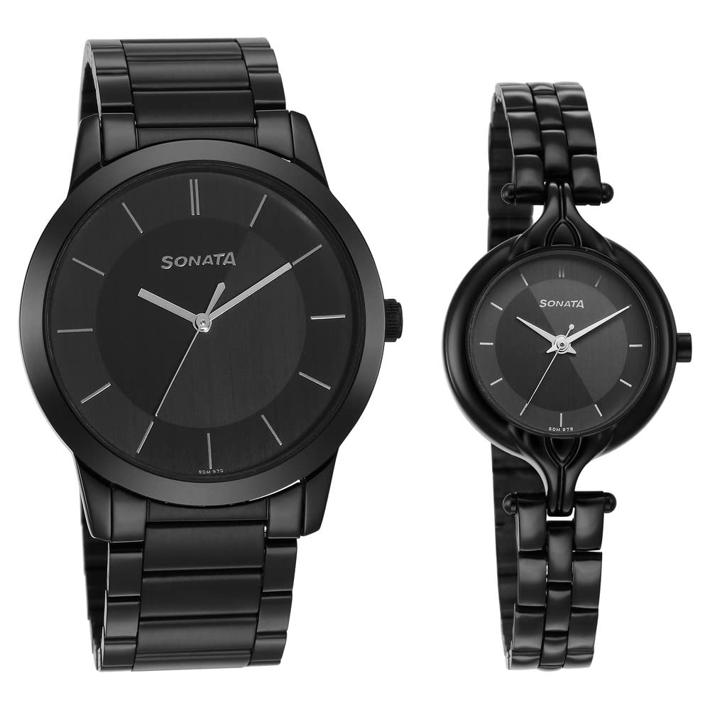Sonatasonata Quartz Analog Black Dial Stainless Steel Strap Watch
