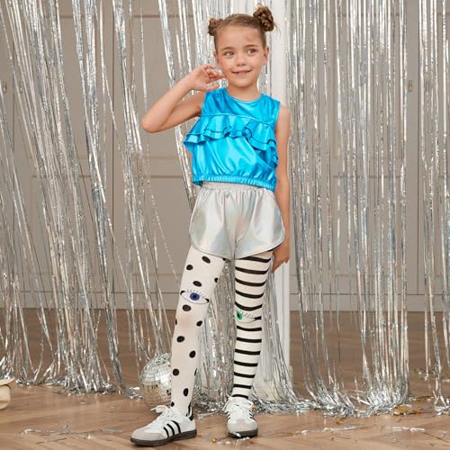 Image of Perfashion Girls Vest Metallic Half Zip Hoodie Sleeveless Leather Disco Jackets with Kangaroo Pocket 4-13Y