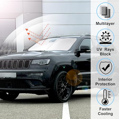 Image of Windshield Sun Shade Fit for 2011-2024 2025 2026 Jeep Grand Cherokee Accessories (NOT for Grand Cherokee L & Jeep Cherokee) Foldable Window Sunshade