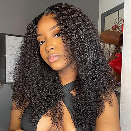 Image of ISEE Kinky Curly Lace Front Wig Human Hair Wear Go Glueless Wig 24 Inch
