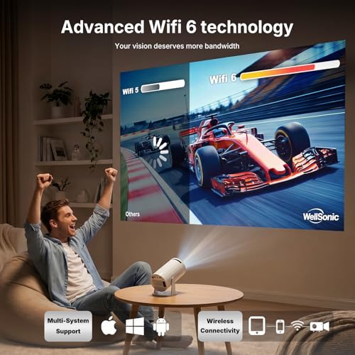 Image of Mini Projector with WiFi and Bluetooth, Portable Movie Projector Support 1080P, Auto Keystone,210 Rotation, Smart Projector Compatible with HDMI Phone for Bedroom