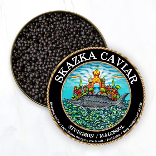 SKAZKA CAVIAR - Russian Czar Beluga Sturgeon Caviar - Premium Dark/Grey Caviar, Fish Roe, Caviar Food, Overnight Delivery - Creamy Flavor - 2 Oz