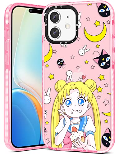 Coralogo For Iphone 12/12 Pro Case Cute Japan Anime Manga Character Moon Girls Pattern Girly Designer Cover Cartoon Kawaii Women Teens Bumper Soft Phone Cases Clear Design For Iphone 12/12Pro 6.1" #TOP11