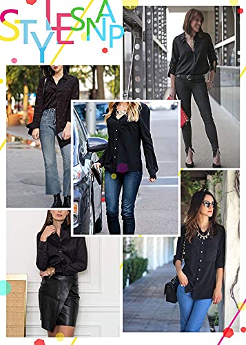 Hotouch Womens Long Sleeve Button Down Shirt With Stretch/Black/Medium #TOP1