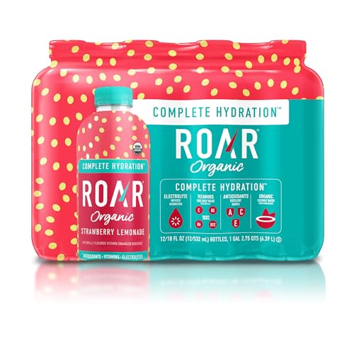 ROAR Complete Hydration Organic - Electrolyte Drinks Loaded with Vitamins C, B5, B12 - Non-GMO, Gluten-Free - Strawberry Lemonade - 12 pc