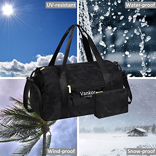 Gym Bag For Women With Shoe Compartment Waterproof, Sports Duffle Bag For Travel Duffel Weekender Carry On Beach Yoga Overnight Luggage Mommy Maternity Hospital Bag Camo Black 17.50 Inch #TOP6