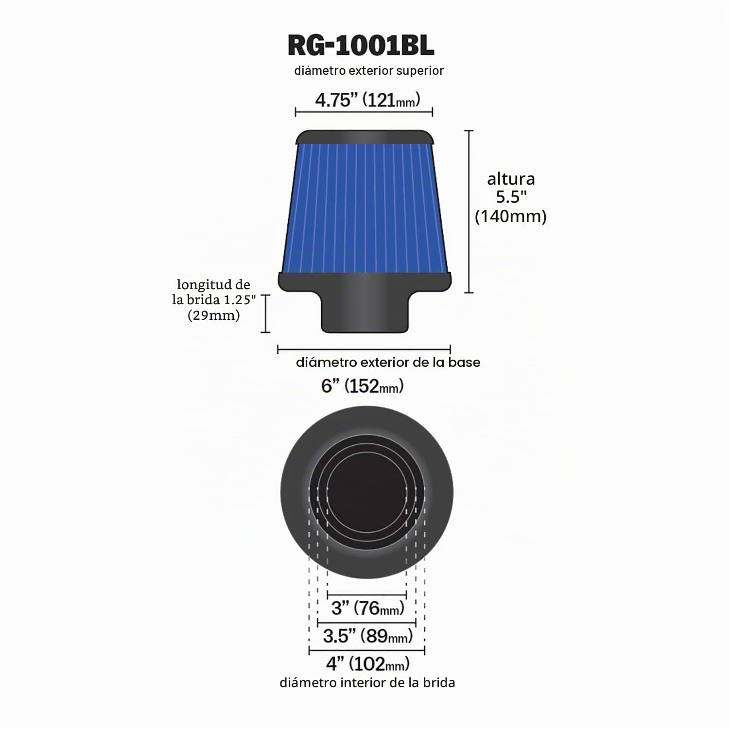 K&N RG-1001BL Filtro Universal, Cromado Coche y Moto