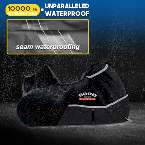 Image of Motorcycle Cover with Side+Top Box Heavy Duty 600D Waterproof for Touring Models Harley Davidson Ultra Limited,Road Glide Limited, Gold Wing,Road Master,Indoor & Outdoor Storage Black