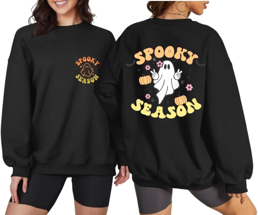 Spooky Season Sweatshirt Women Cute Halloween Ghost Sweatshirt Halloween Sweater Pullover Long Sleeve Shirt Top - Image 6
