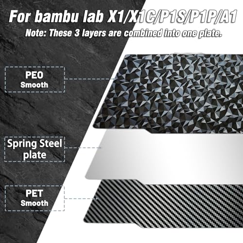 Image of JUUPINE 3D Printer Build Plate Smooth PEO+Smooth PET 257x257mm Spring Steel Sheet for Bambu Lab P2S /X2D /X1 /X1C /X1E /P1P /P1S /A1 Heat Bed for Bambu lab X2D Build Plate (Carbon Fiber + Diamond Pattern)