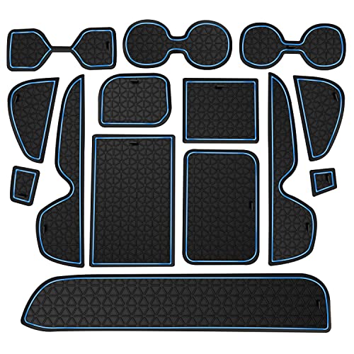 Asgohme Premium Liner Mat Accessories Compatible with Toyota RAV4 2019-2024 and 2021-2024 RAV4 Prime, Custom Fit Cup Holder, Door Pocket and Center Console Inserts (Blue Trim, 14-PCS)