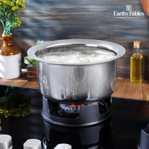 Image of Earthy Fables Stainless Steel Tope /Patila /Bhogona /Tapeli for Milk, Boiling - 0.8kg, Heaviest in Class, Better Nutrition & Heat Distribution, Uses Less Oil & Gas, Stove & Induction Bottom,16cm, 1.5 L