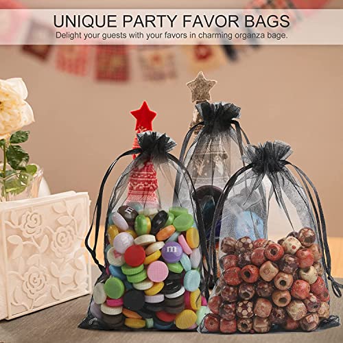 Image of ANZNKU 100 Pack Organza Bags 5 x 7 inch, Premium Black Favor Bags with Drawstring for Easter, Sheer Mesh Bag, Gift Bag Small Size, Mesh Pouches Drawstring Packaging Pouches for Wedding Party